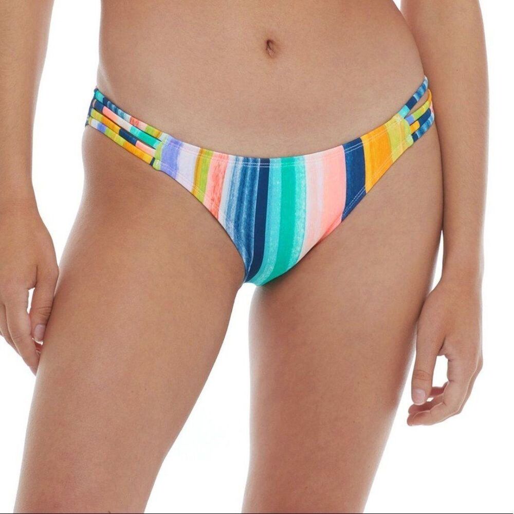 Body Glove Flirty Surf Rider Striped Side Cut Bikini Swim Bottom Size XSmall